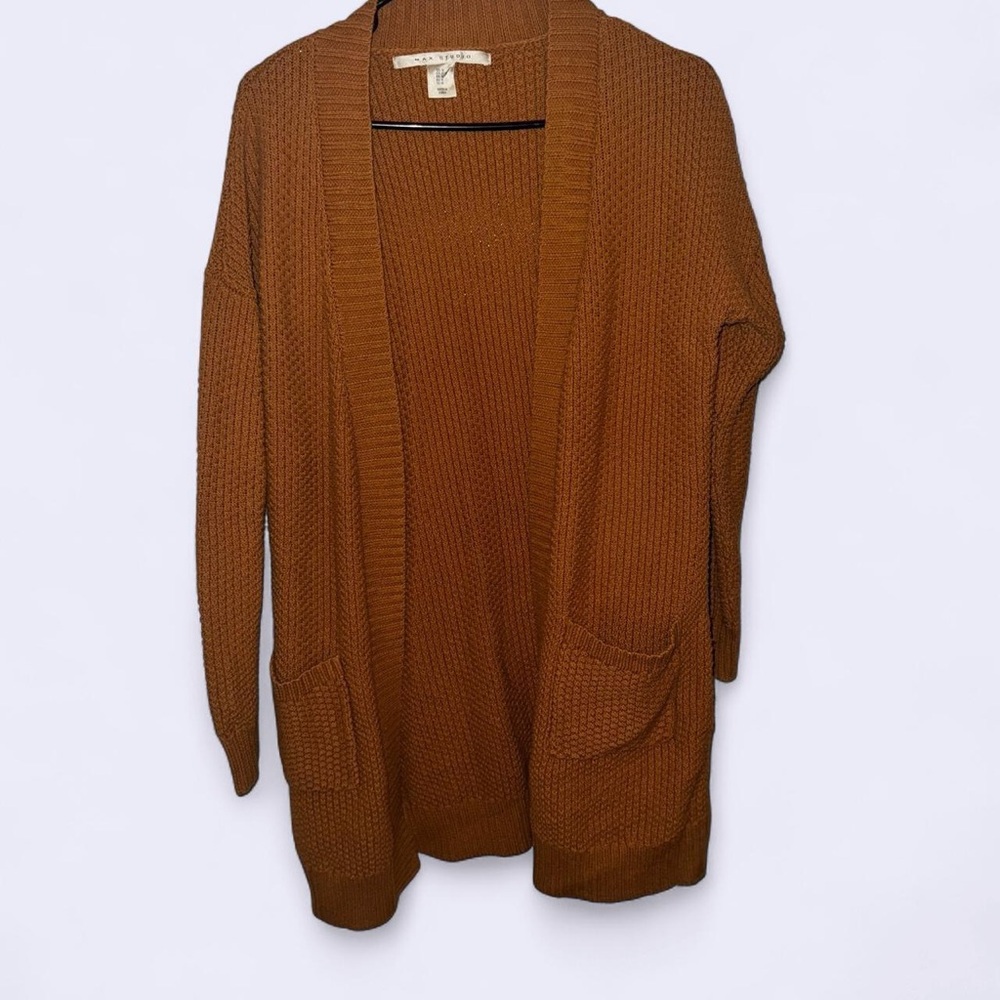 Rust Color Knit Cardigan Sweater (long)